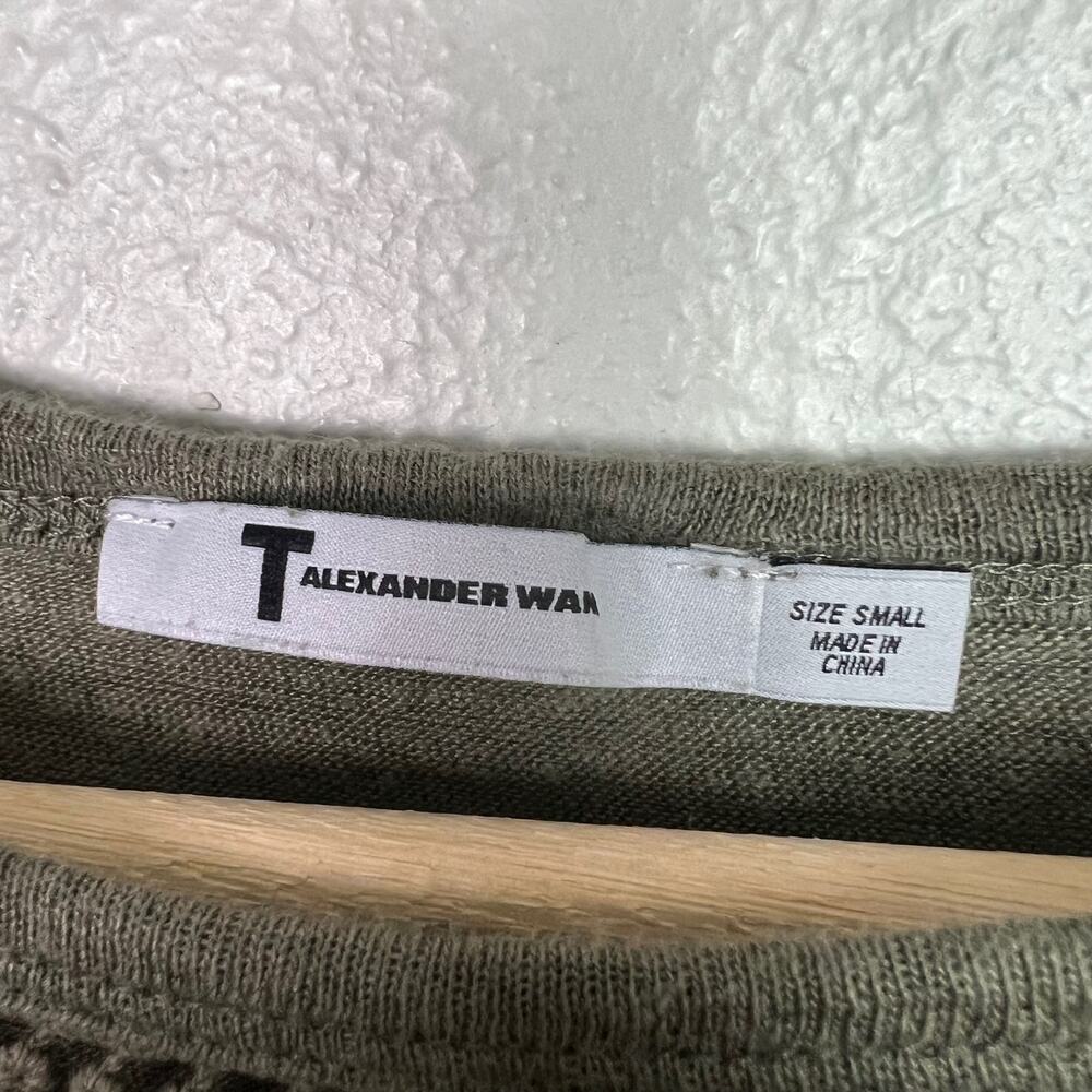 T by Alexander Wang Size Small Olive‎ Green Linen Crochet Front Short Sleeve Top - Picture 3 of 6